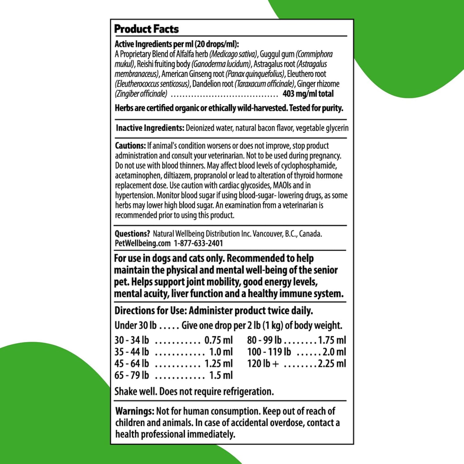 Senior Dog Herbal Supplement for Immune System & Joint Health - Alfalfa & Reishi, 2 oz