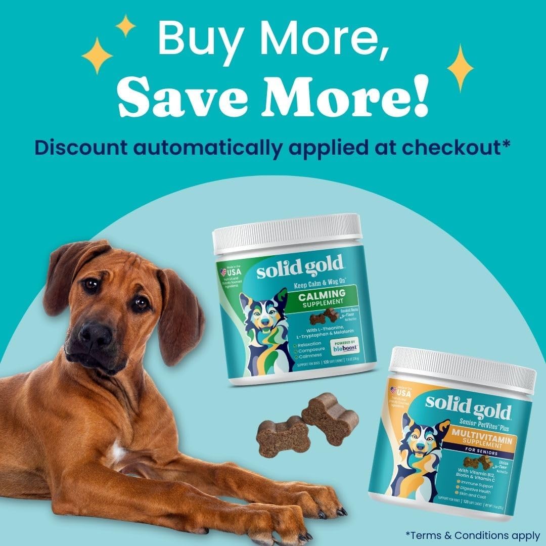 Senior Dog Multivitamin Chewable Supplement - PetVites Solid Gold Dog Vitamins with Vitamin C, A, B12, E, Probiotics, & Antioxidants for Immune & Digestive Health (120 Count)