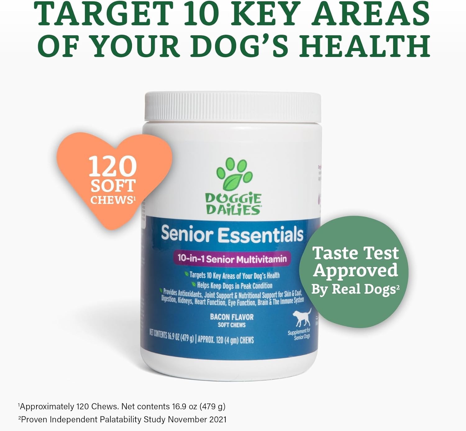 Senior Dog Multivitamin Soft Chews for Joints, Skin & Coat | Bacon Flavor | 120 Count