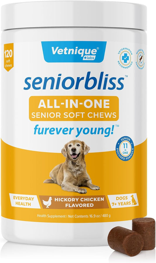 Senior Dog Multivitamin with Glucosamine, Omega 3 Fish Oil & Probiotics - All-in-One Support for Joints, Digestion, Immunity (120 Ct)