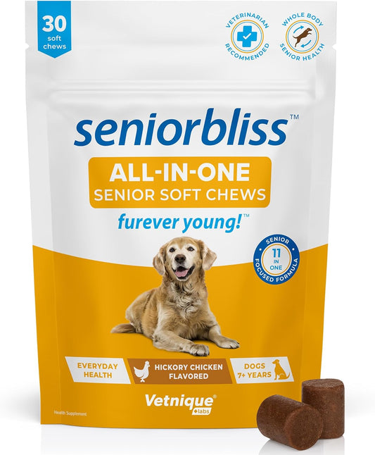 Senior Dog Multivitamin with Glucosamine, Omega 3 Fish Oil, and Probiotics for Joint, Digestive, and Immune Support - 30 Ct