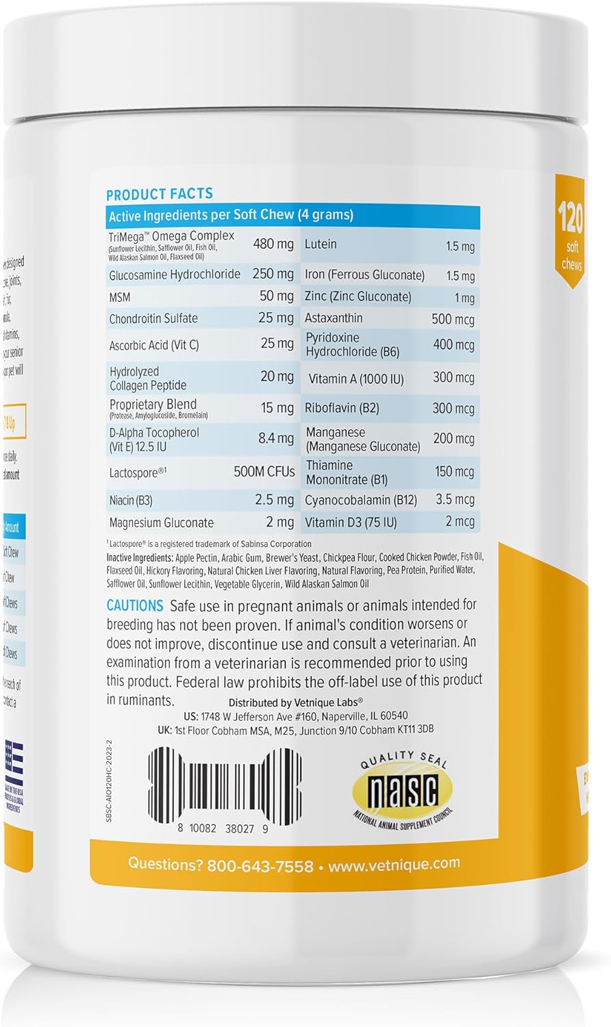 Senior Dog Multivitamin with Glucosamine, Omega 3 Fish Oil & Probiotics - All-in-One Support for Joints, Digestion, Immunity (120 Ct)