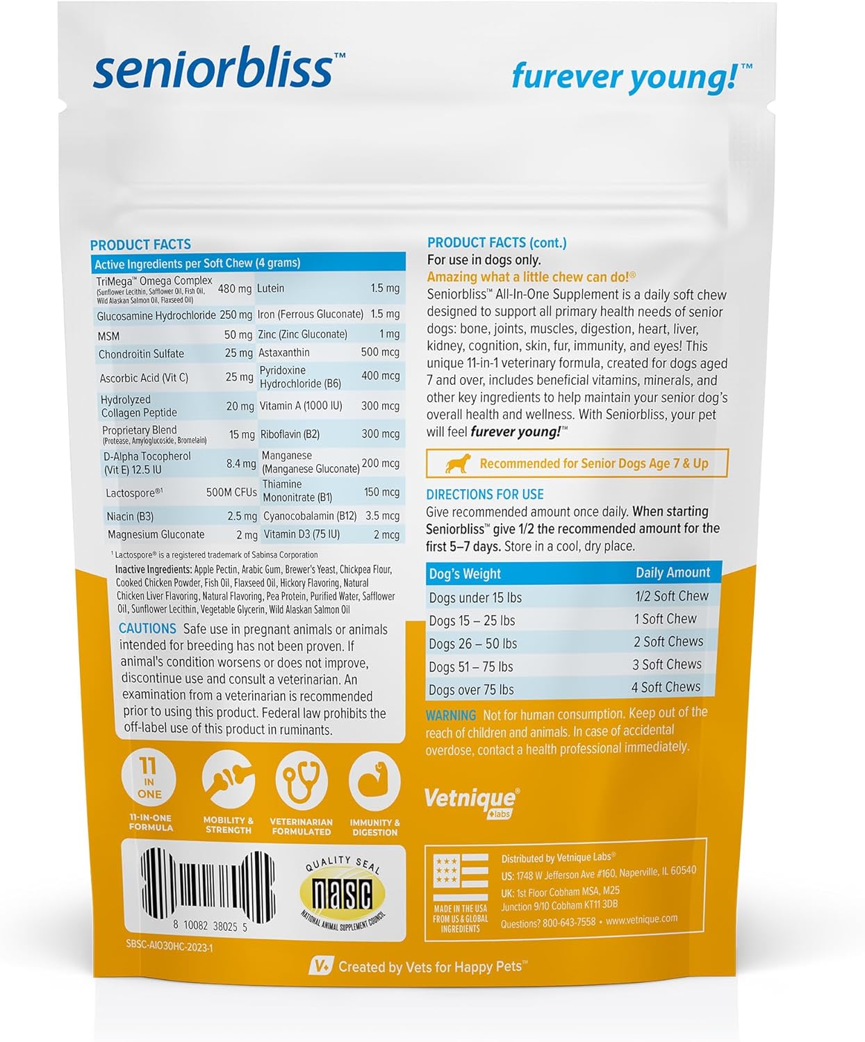 Senior Dog Multivitamin with Glucosamine, Omega 3 Fish Oil, and Probiotics for Joint, Digestive, and Immune Support - 30 Ct