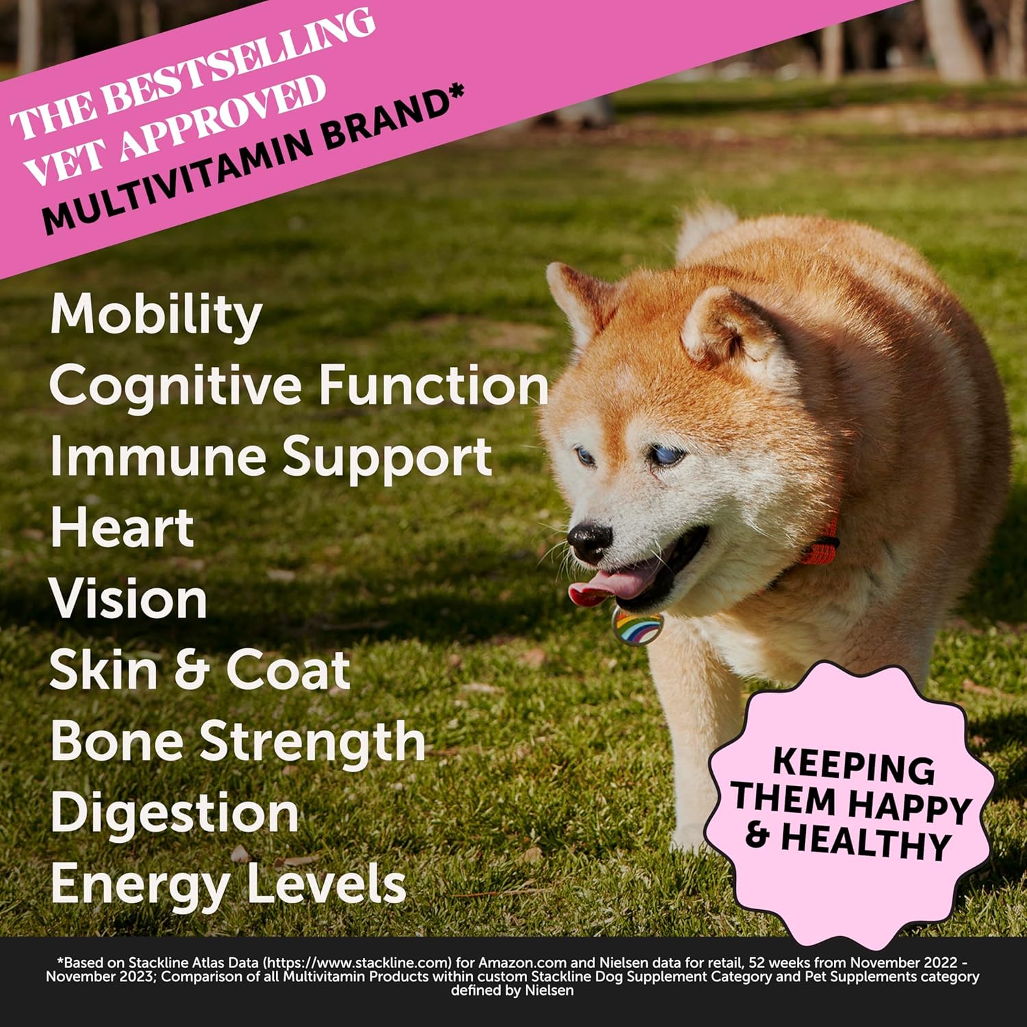 Senior Dog Multivitamin with Glucosamine, Probiotics, and Omega Fish Oil - Essential Health Supplements for Dogs - Duck Flavored Chewables - 90 Count