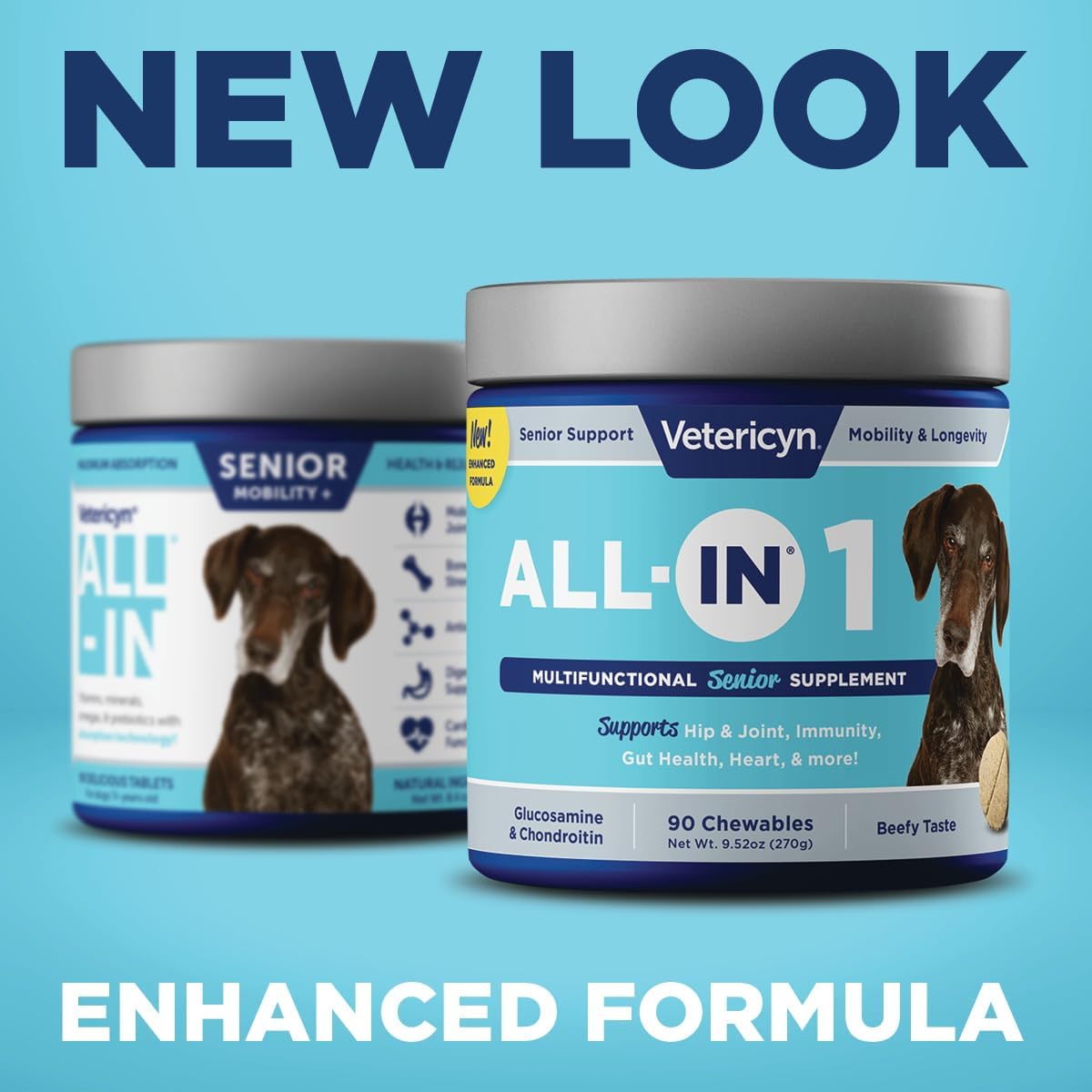 Senior Dog Supplement with Digestive Enzymes, Glucosamine, Chondroitin, Vitamins, Antioxidants, Prebiotics, Probiotics, and Omegas - 90 Count