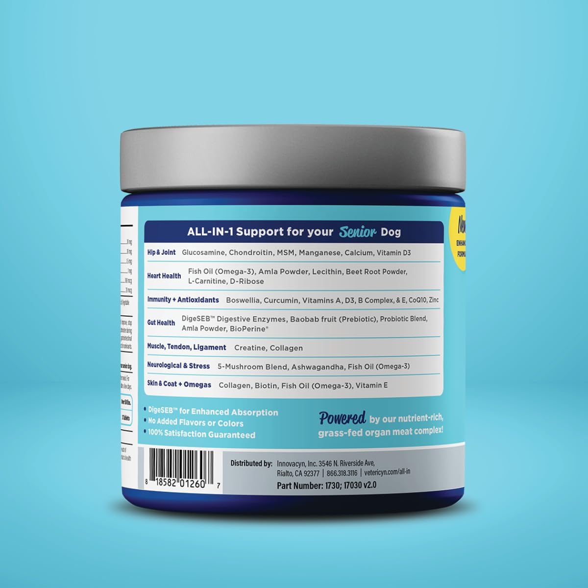 Senior Dog Supplement with Digestive Enzymes, Glucosamine, Chondroitin, Vitamins, Antioxidants, Prebiotics, Probiotics, and Omegas - 90 Count