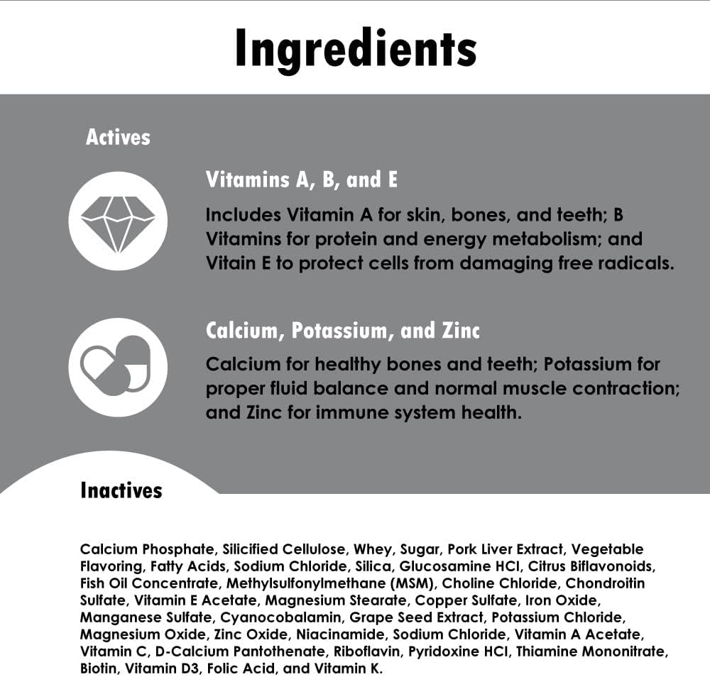 Senior Dog Supplement with Vitamins, Minerals, Nutrients - Support for Bone, Joint, Energy, and Immune System - 100 Chewable Tablets