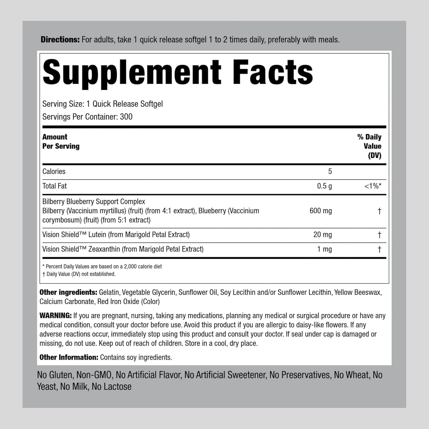 Senior Vision Care Complex with Lutein Softgels - 300 Count - Eye Health Supplement for Seniors - Non-GMO, Gluten Free
