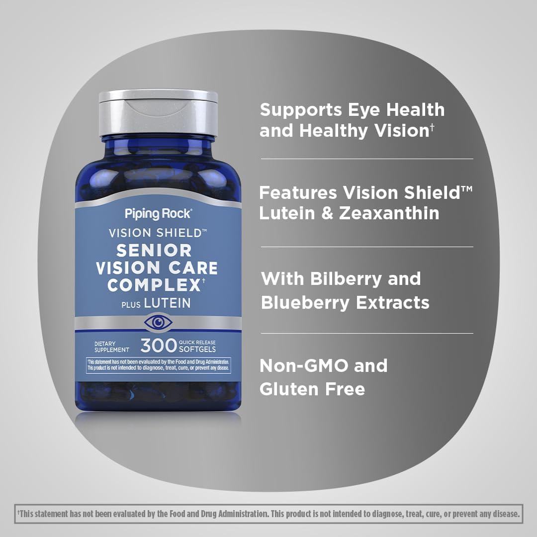 Senior Vision Care Complex with Lutein Softgels - 300 Count - Eye Health Supplement for Seniors - Non-GMO, Gluten Free