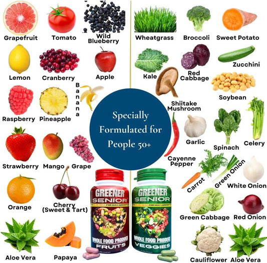 Senior Whole Food Supplement for Maximum Absorption - 90 Fruit Capsules & 90 Veggie Capsules - 1 Set
