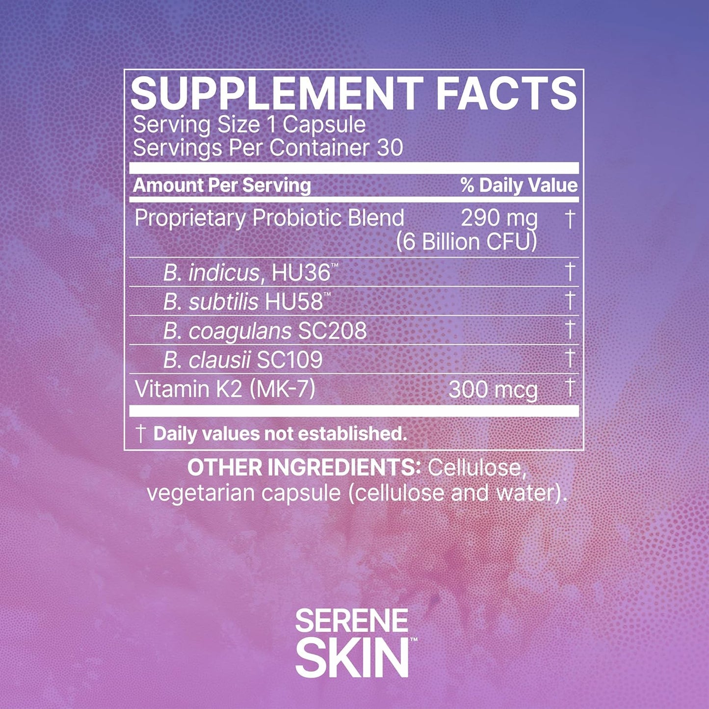 SereneSkin by Microbiome Labs: Spore Probiotic Complex with Vitamin K2 for Skin & Gut Support - Daily Probiotic Skincare (30 Capsules)
