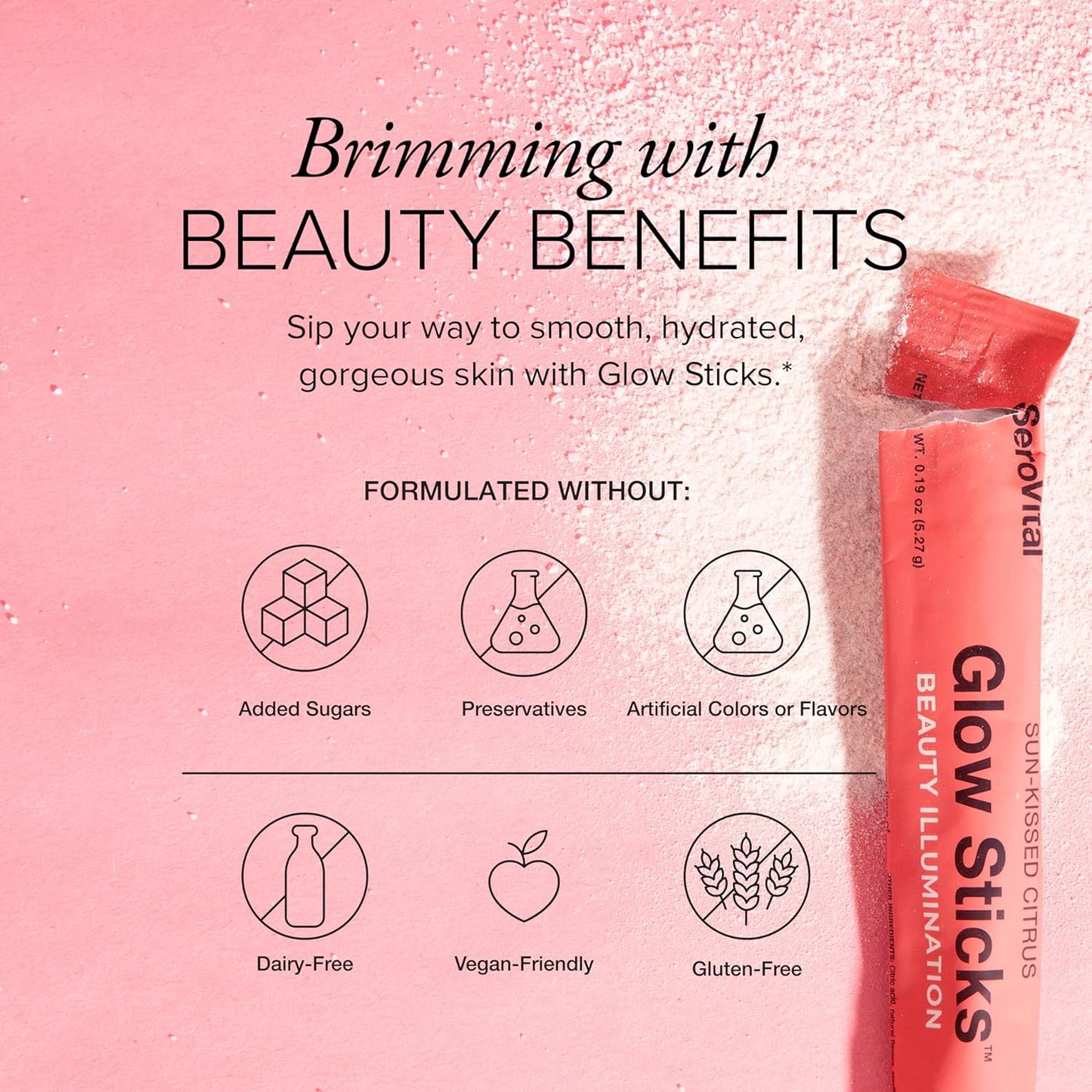 Serovital Glow Sticks Anti-Aging Powder with Ceramides and Hyaluronic Acid, Enhance Skin in 30 Days, 28 Ct.