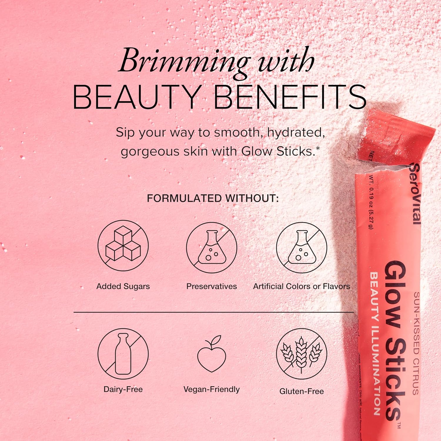 Serovital Glow Sticks Anti-Aging Powder with Ceramides and Hyaluronic Acid, Enhance Skin in 30 Days, 28 Ct.