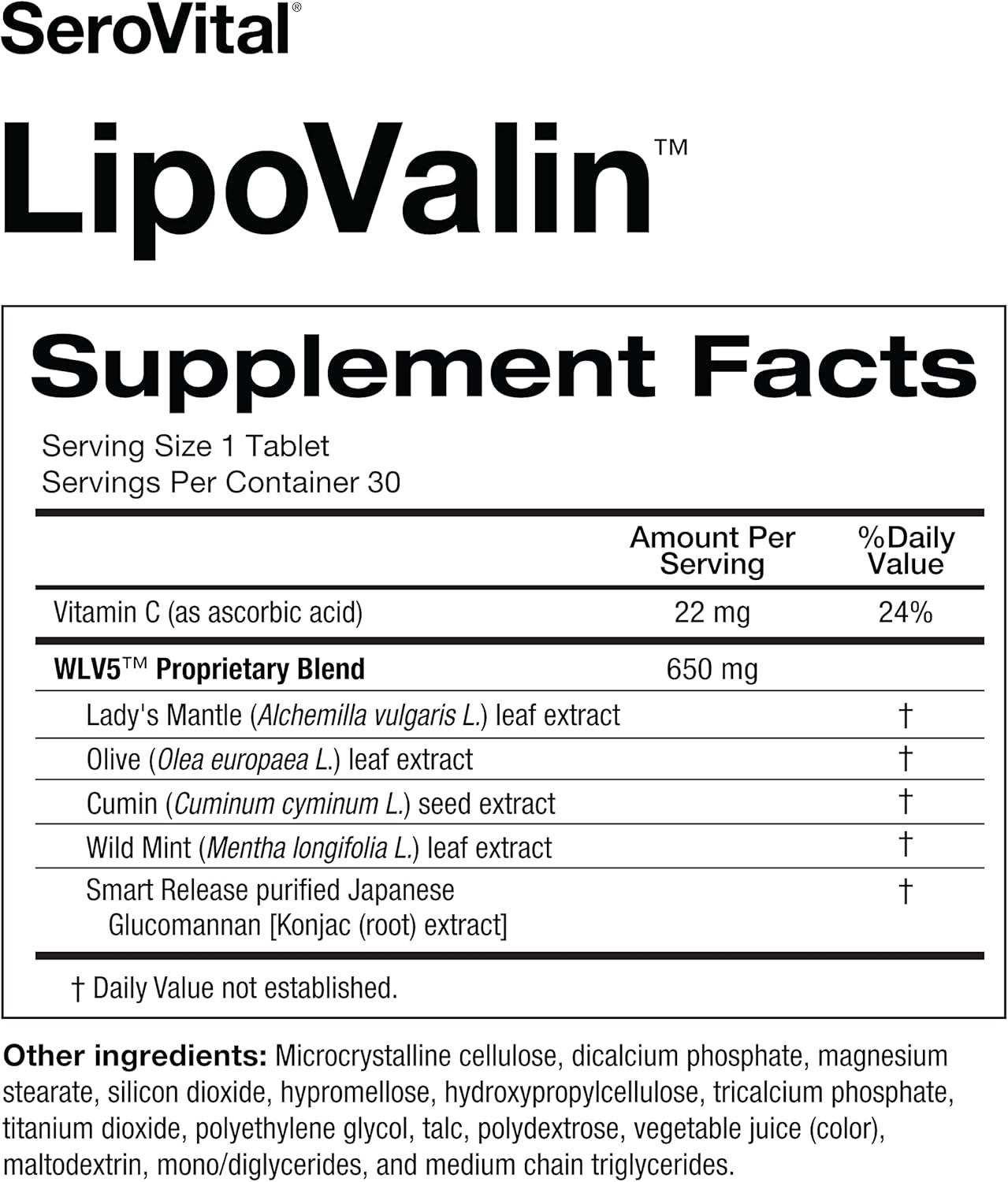 Serovital LipoValin: Clinically Validated Weight Loss Supplement for Women - Appetite Suppressant, Diet Pill - 30 Tablets