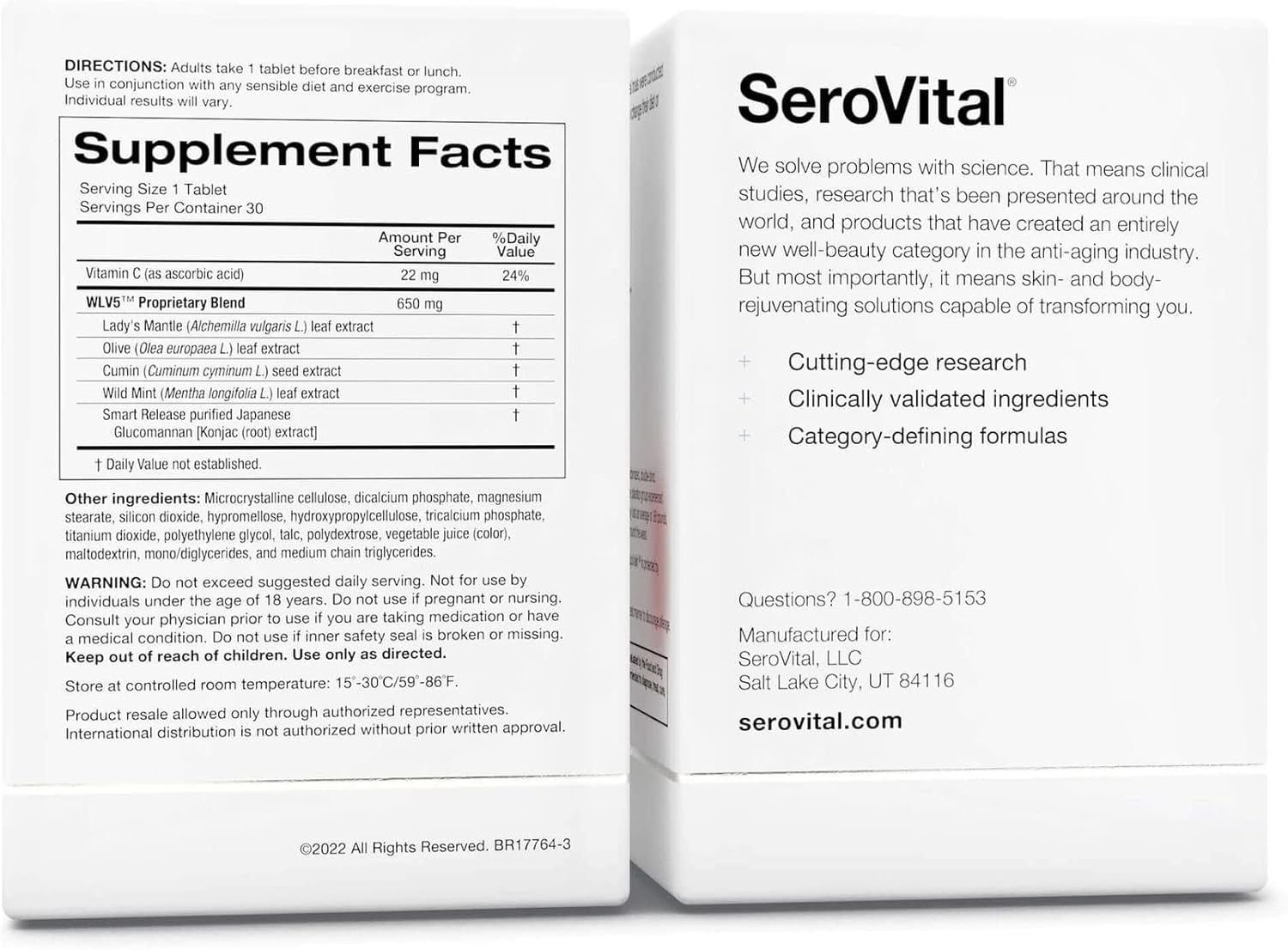 Serovital LipoValin: Clinically Validated Weight Loss Supplement for Women - Appetite Suppressant, Diet Pill - 30 Tablets