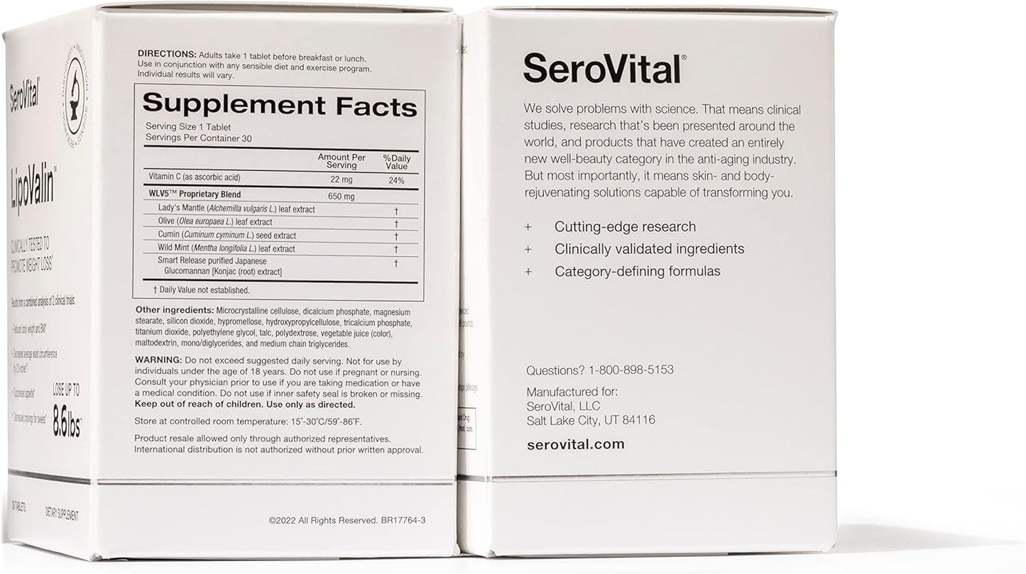 Serovital LipoValin: Clinically Validated Weight Loss Supplement for Women - Appetite Suppressant, Diet Pill - 30 Tablets