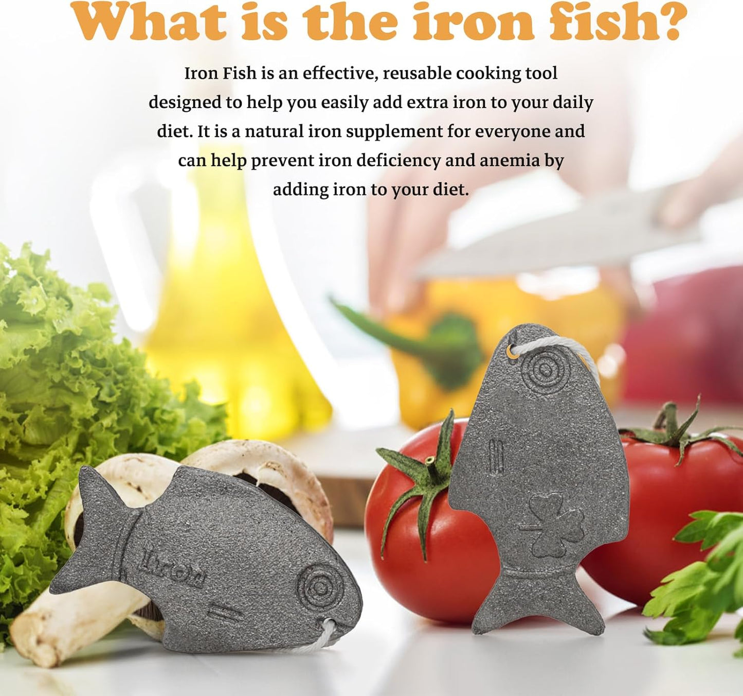 Set of 2 Amareu Iron Fish - Natural Iron Sources for Deficiency Prevention, Safe Cooking Tool with No Side Effects