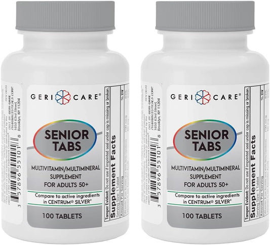 Set of 2 GeriCare Senior 50+ Multivitamin Tablets with Minerals for Immune Support and Age-Defying Nutrition - 100 Count