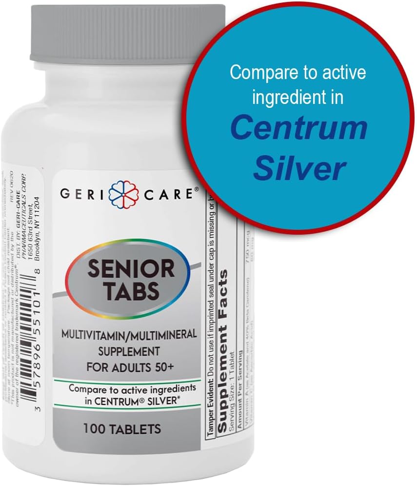 Set of 2 GeriCare Senior 50+ Multivitamin Tablets with Minerals for Immune Support and Age-Defying Nutrition - 100 Count