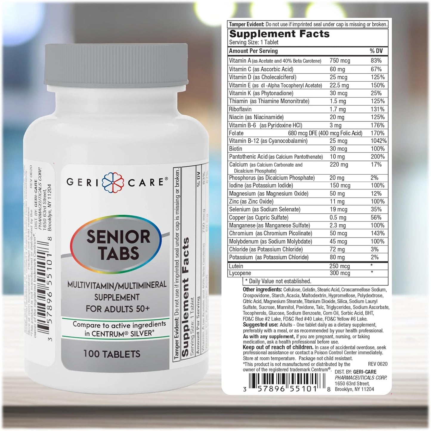 Set of 2 GeriCare Senior 50+ Multivitamin Tablets with Minerals for Immune Support and Age-Defying Nutrition - 100 Count