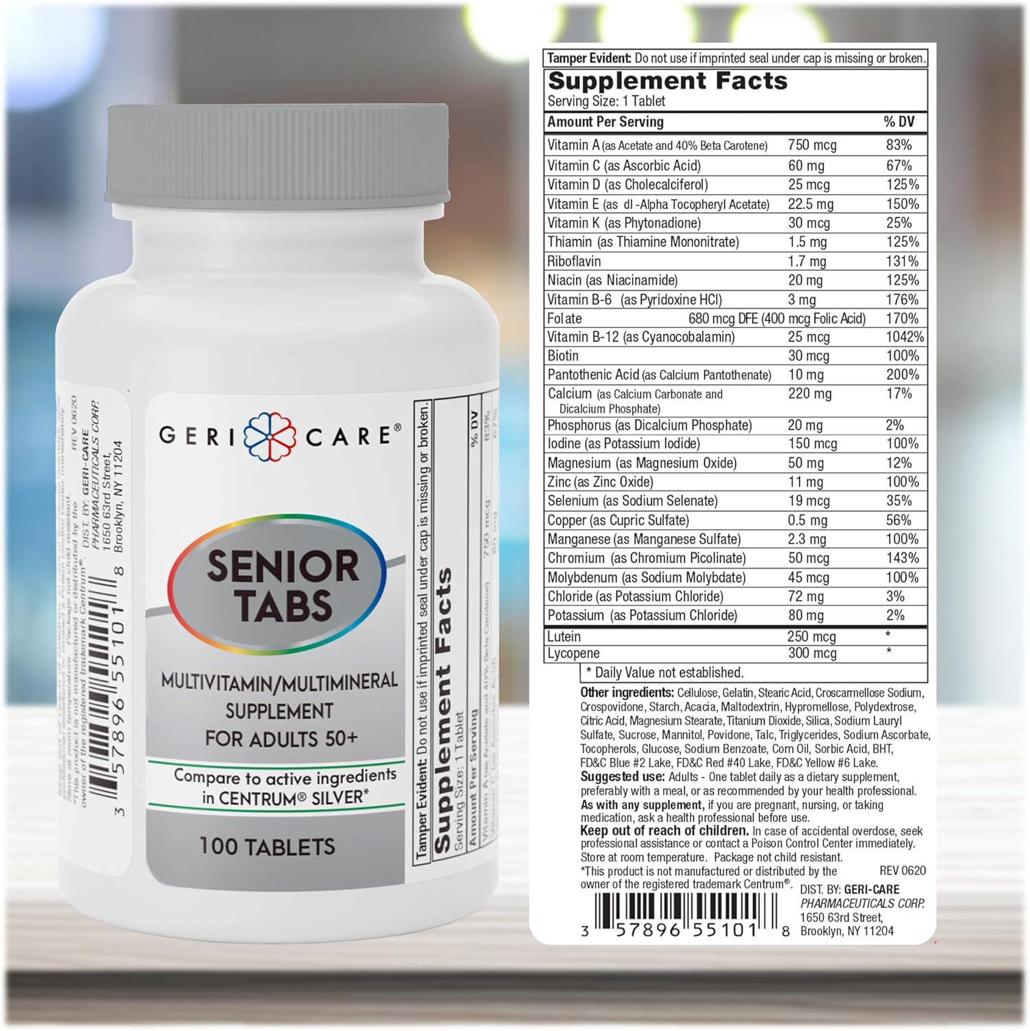 Set of 2 GeriCare Senior 50+ Multivitamin Tablets with Minerals for Immune Support and Age-Defying Nutrition - 100 Count