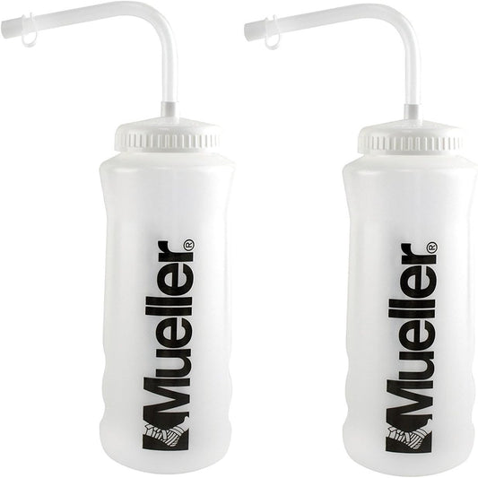 Set of 2 Mueller Quart Bottles with Straws in Natural Color and Black Letters