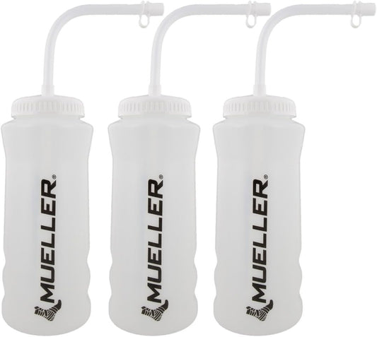Set of 3 Mueller Quart Bottles with Straws, Natural Color and Black Letters