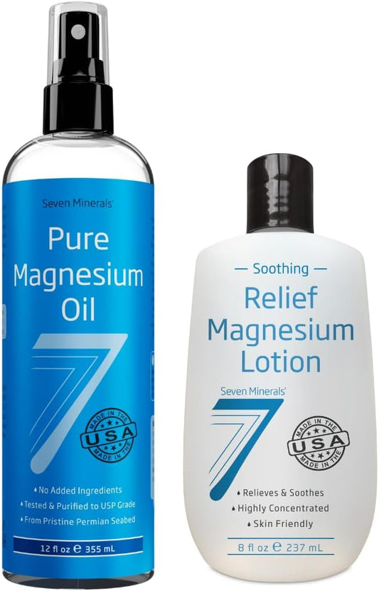 Seven Minerals Pure Magnesium Oil and Relief Lotion for Soothing Aches and Pains