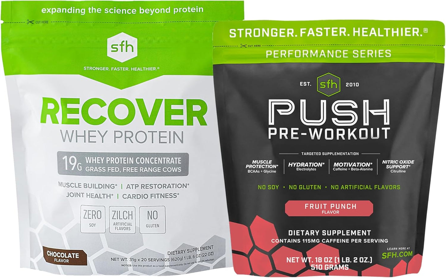 SFH Pre and Post Workout Bundle - Push Fruit Punch & Recover Chocolate Powder