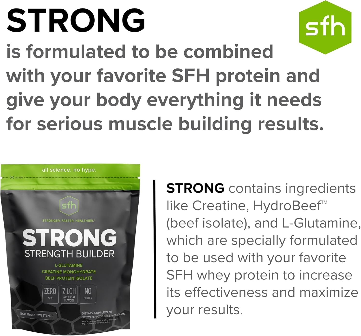 SFH Strong Muscle Builder: Creatine, Glutamine, & Beef Protein for Lean Muscle Growth | Keto-Friendly Workout Supplements (1.19lb)