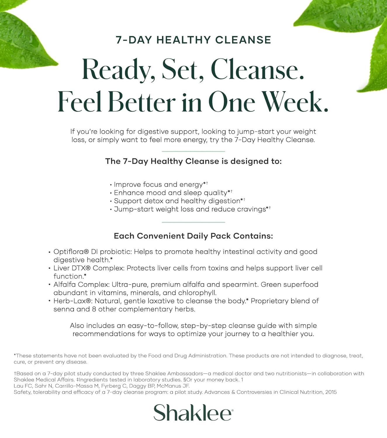 Shaklee 7-Day Healthy Cleanse System: Probiotics, Liver Support, Herbal Cleanse for Energy Boost - Step-by-Step Guide - 7 Daily Packets