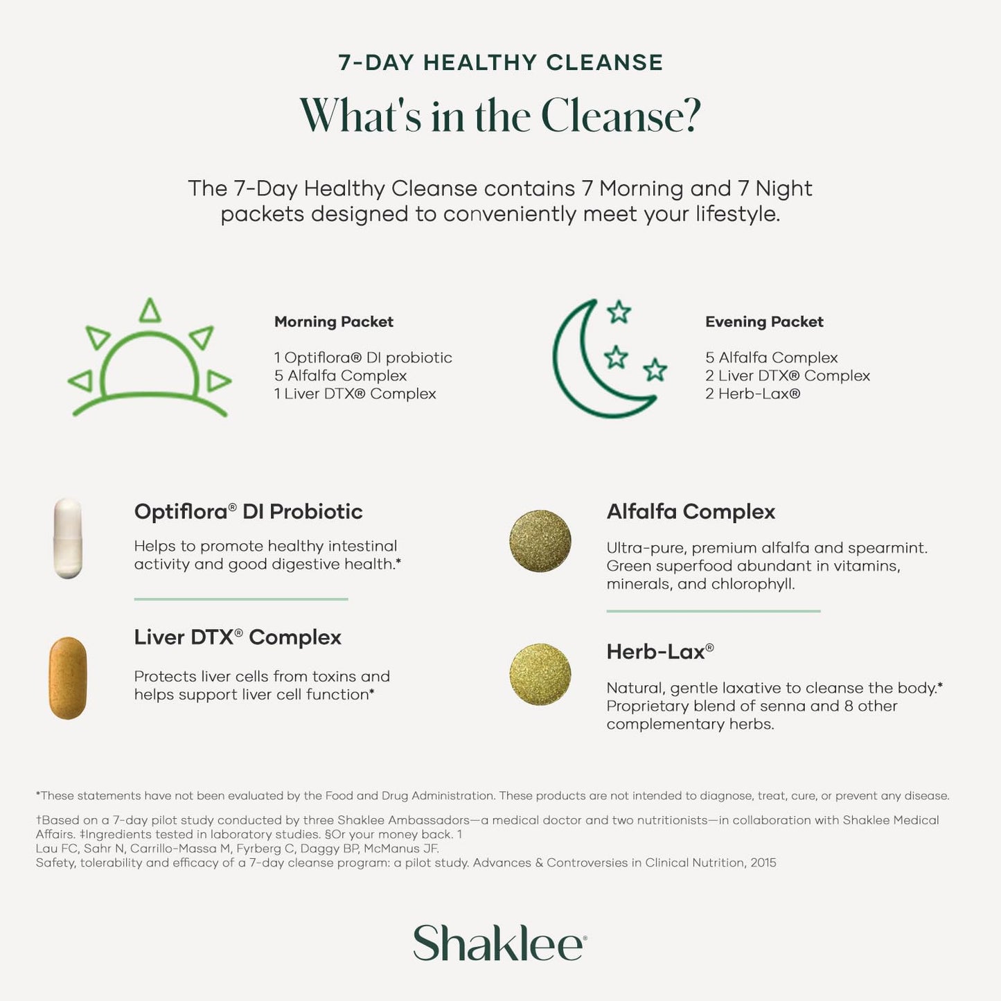 Shaklee 7-Day Healthy Cleanse System: Probiotics, Liver Support, Herbal Cleanse for Energy Boost - Step-by-Step Guide - 7 Daily Packets
