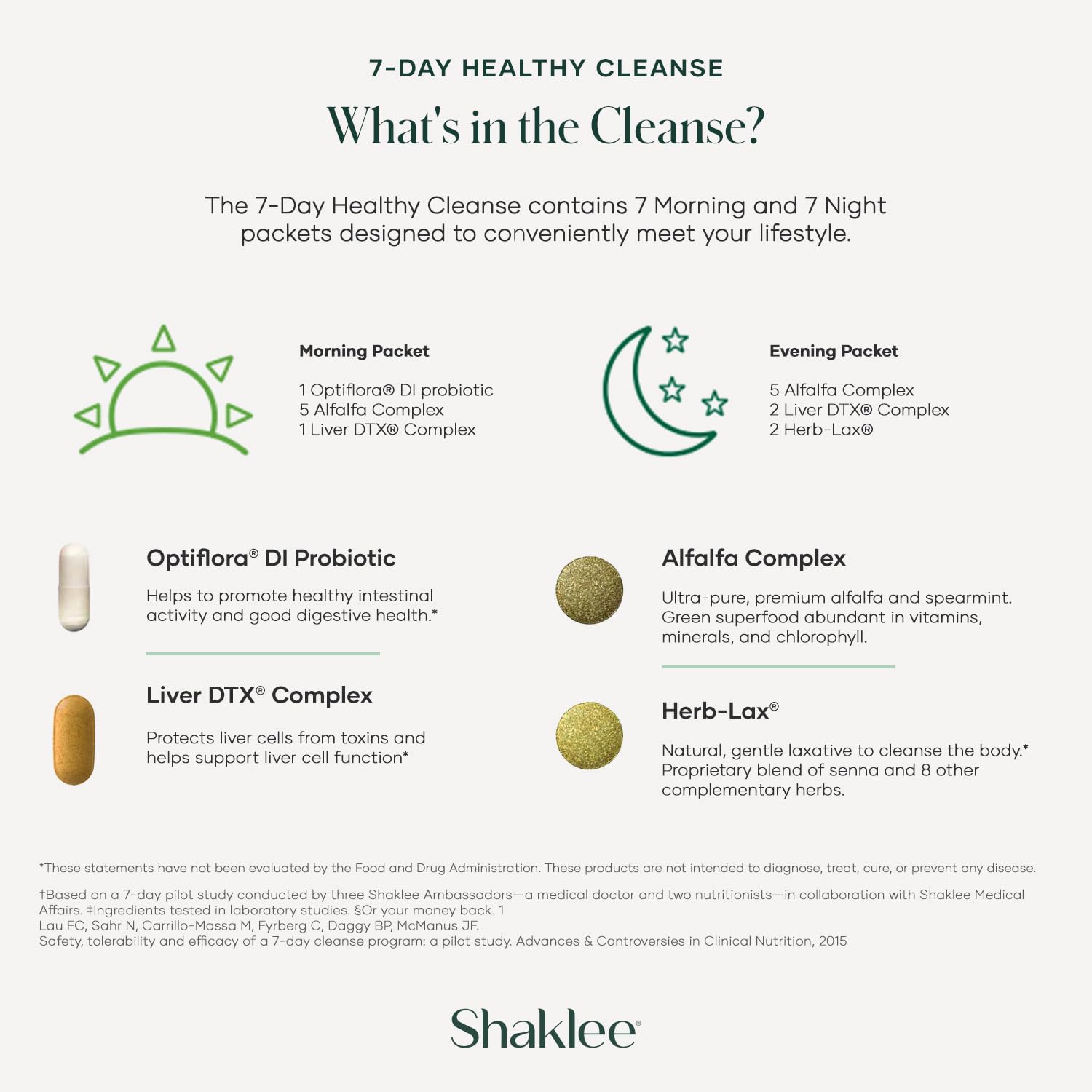 Shaklee 7-Day Healthy Cleanse System: Probiotics, Liver Support, Herbal Cleanse for Energy Boost - Step-by-Step Guide - 7 Daily Packets