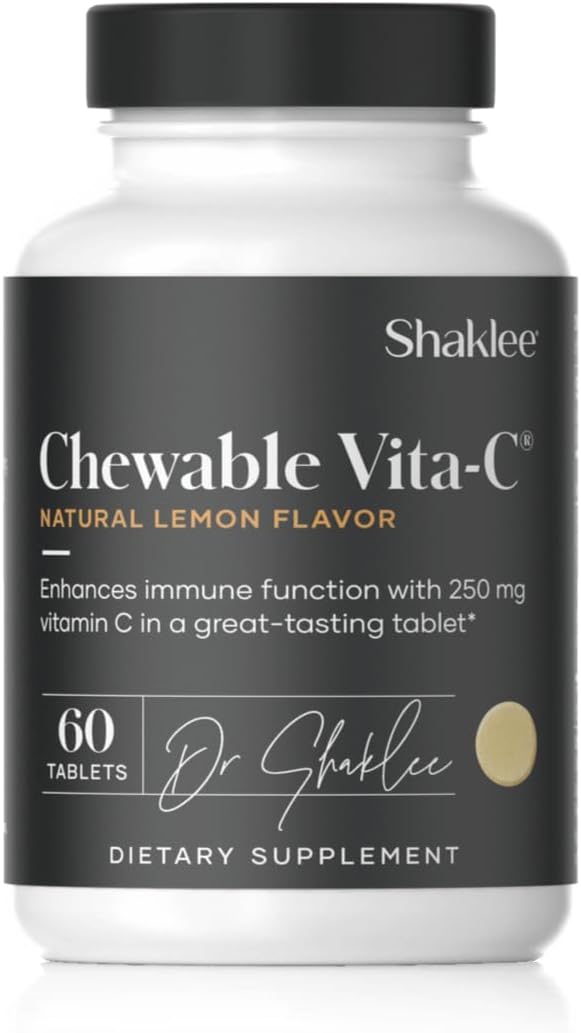 Shaklee Chewable Vitamin C Tablets - 250mg Lemon Flavored - Supports Cells & Immune System - Easy Consumption for Kids & Adults - 60 Count