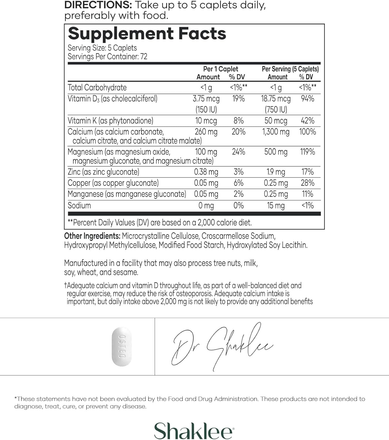 Shaklee OsteoMatrix® - Bone Health Supplement with 100% DV Calcium, Magnesium, Vitamins D & K, Zinc, Manganese - 360 Caplets