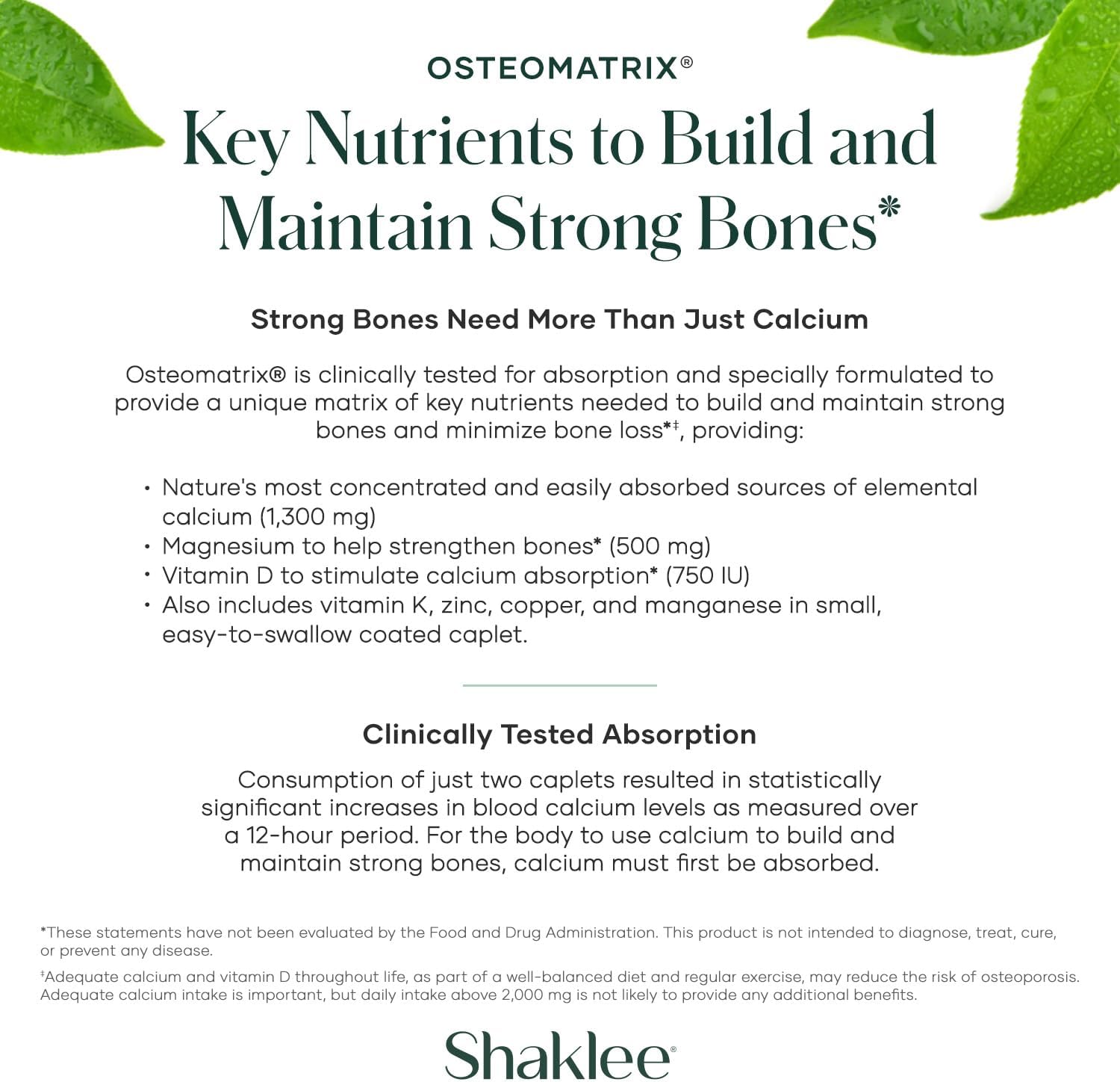 Shaklee OsteoMatrix® - Bone Health Supplement with 100% DV Calcium, Magnesium, Vitamins D & K, Zinc, Manganese - 360 Caplets