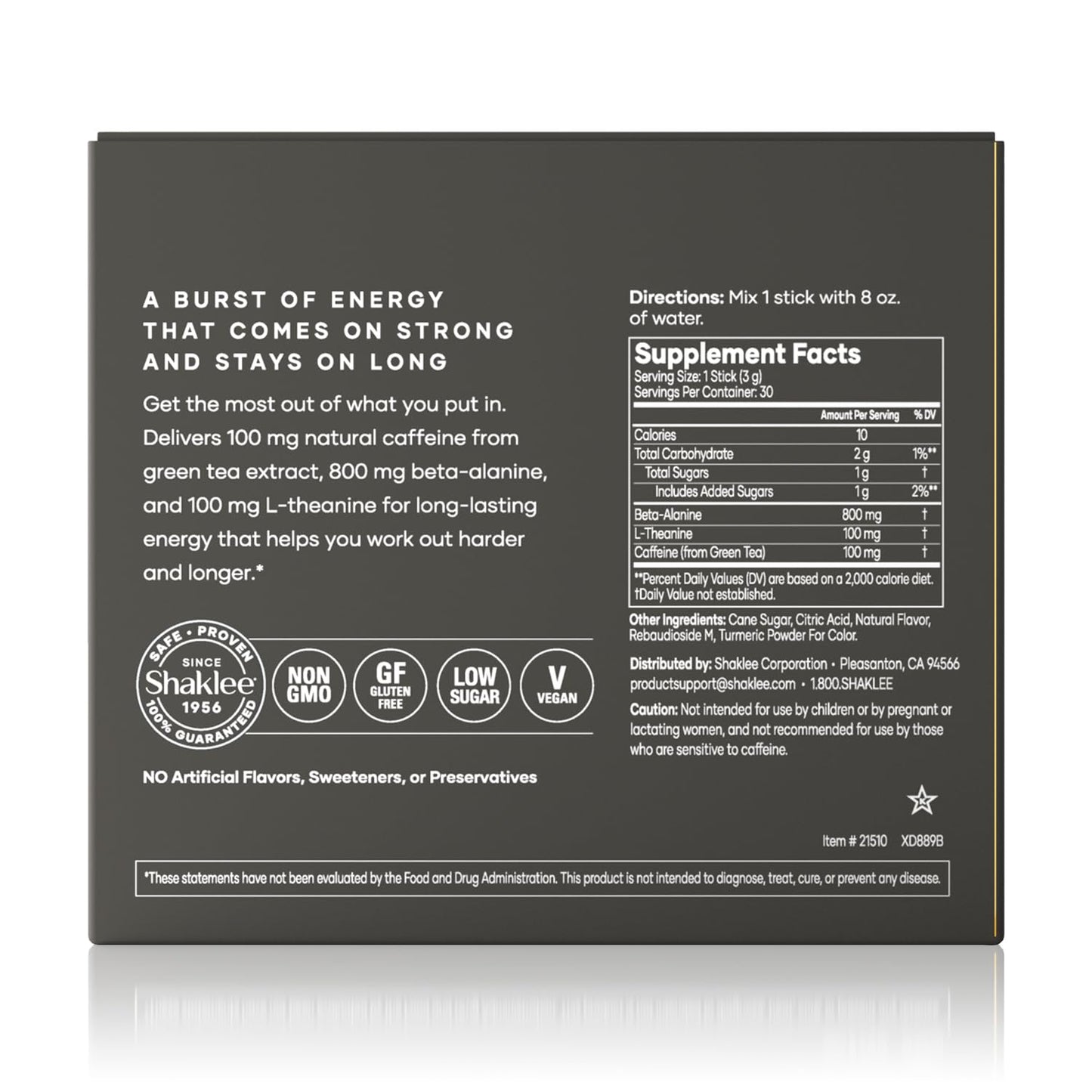 Shaklee Performance Pre-Workout Energy Drink with Green Tea Extract Lemon Flavor - Boost Energy with Beta-Alanine, L-theanine, and Caffeine - 30 Servings