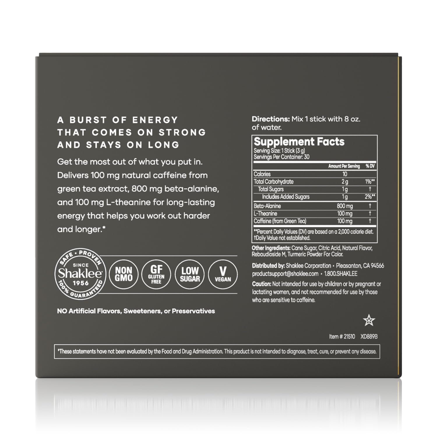 Shaklee Performance Pre-Workout Energy Drink with Green Tea Extract Lemon Flavor - Boost Energy with Beta-Alanine, L-theanine, and Caffeine - 30 Servings