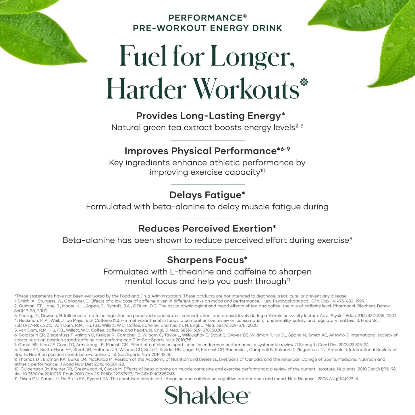 Shaklee Performance Pre-Workout Energy Drink with Green Tea Extract Lemon Flavor - Boost Energy with Beta-Alanine, L-theanine, and Caffeine - 30 Servings
