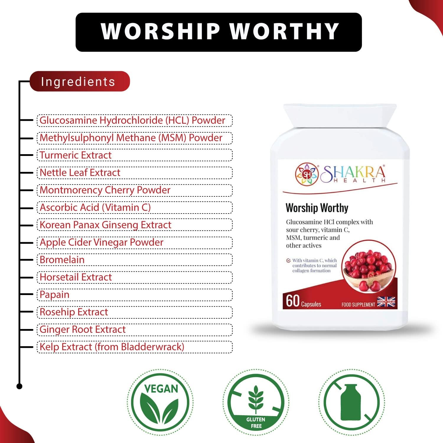 Shakra Health Joint & Connective Tissue Collagen Formula - 60 Capsules for Skin, Hair, and Nails