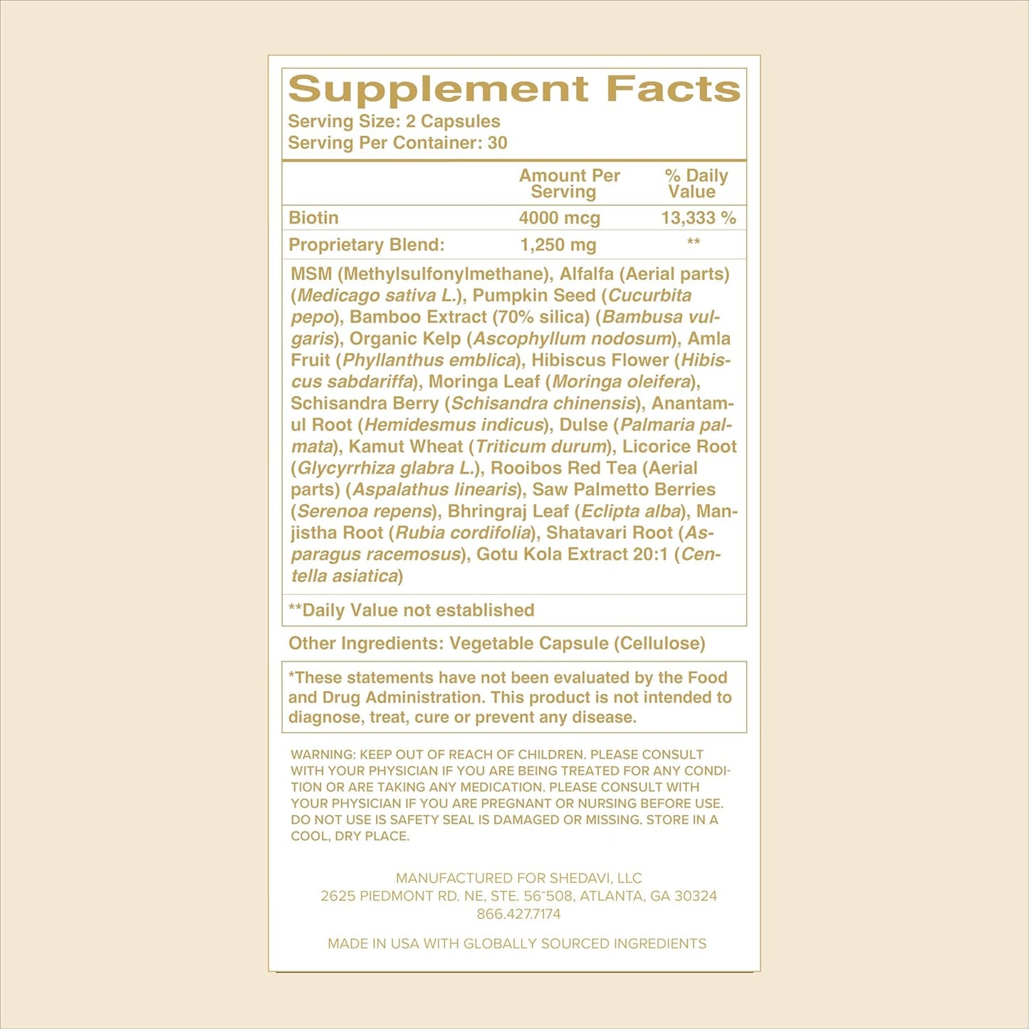 Shedavi Iconic Natural Hair Vitamins - Fast Hair Growth Supplement for Thicker, Stronger Hair - Vegan Formula for Hair Loss - Non-GMO Hair Care (60 Capsules)