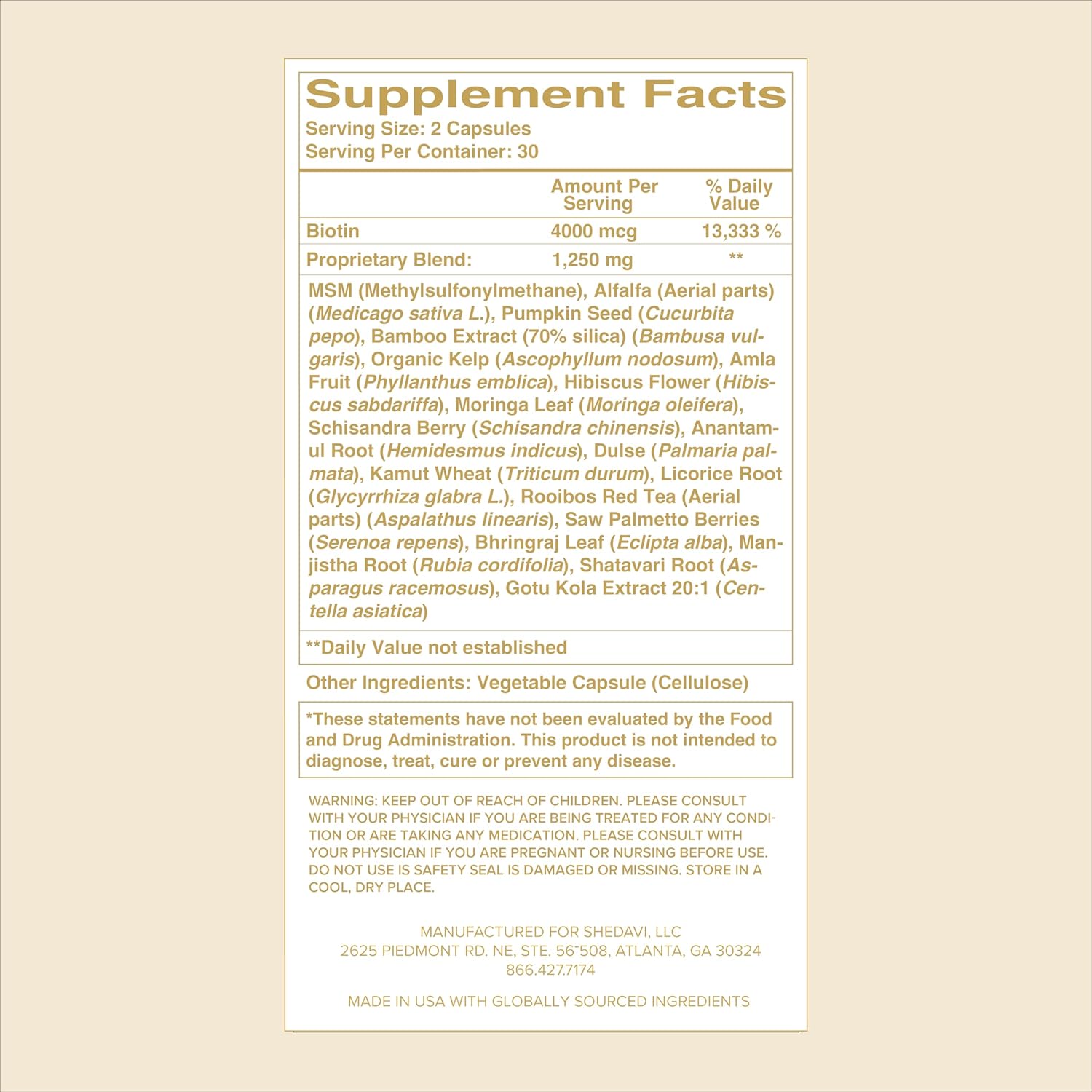 Shedavi Iconic Natural Hair Vitamins - Fast Hair Growth Supplement for Thicker, Stronger Hair - Vegan Formula for Hair Loss - Non-GMO Hair Care (60 Capsules)