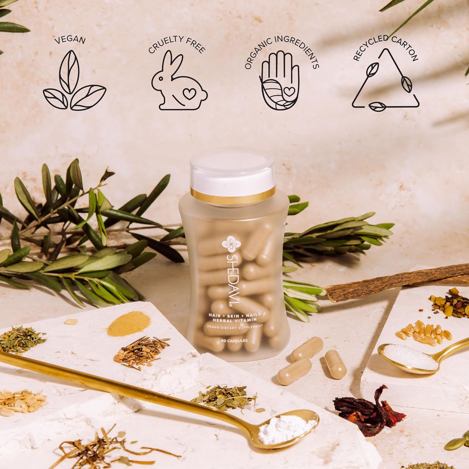 Shedavi Iconic Natural Hair Vitamins - Fast Hair Growth Supplement for Thicker, Stronger Hair - Vegan Formula for Hair Loss - Non-GMO Hair Care (60 Capsules)