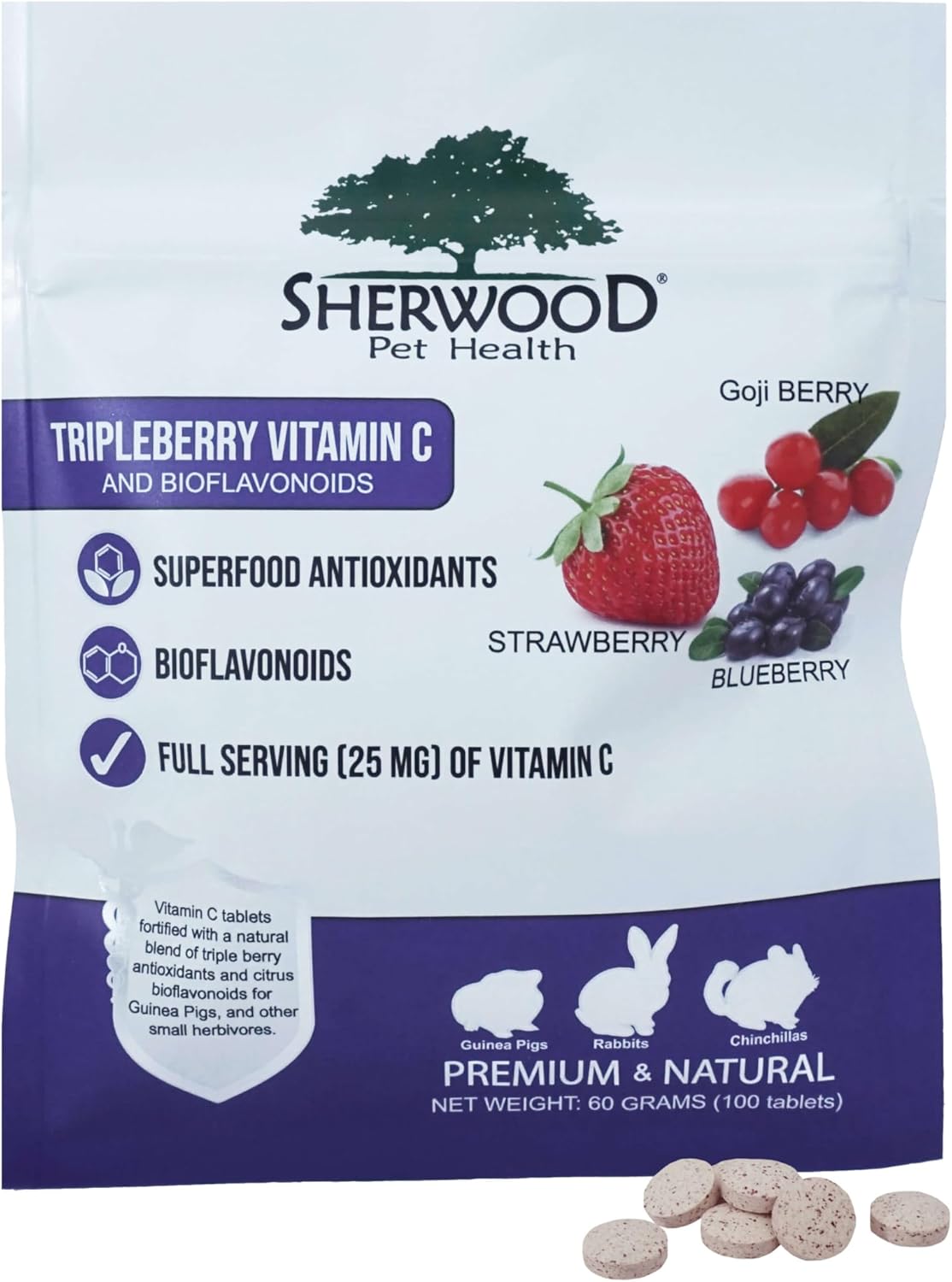Sherwood Pet Health Tripleberry Vitamin C and Bioflavonoids Tablets - 100 Count, 60g