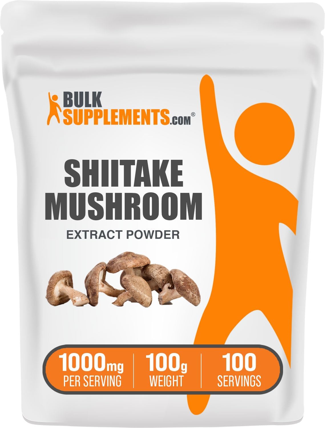 Shiitake Mushroom Extract Powder - 1000mg Gluten-Free Supplement - 100g (3.5 oz) Pack of 1 - BulkSupplements