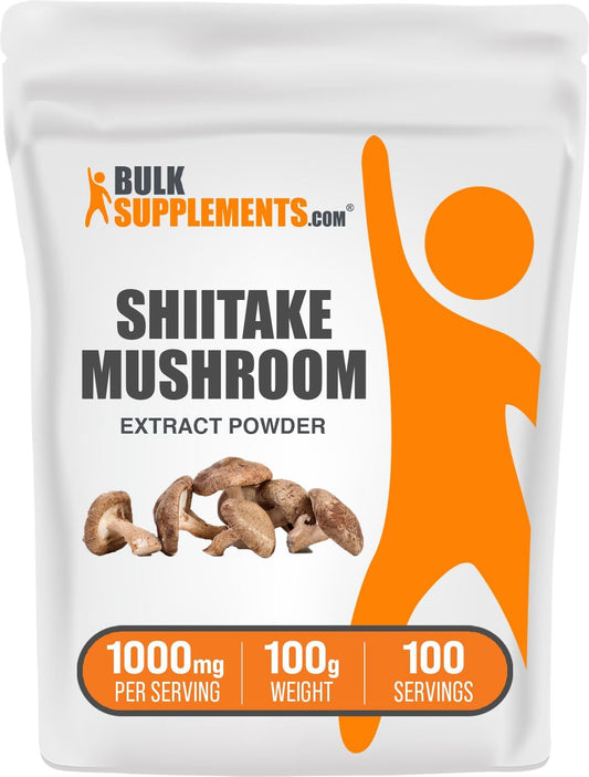 Shiitake Mushroom Extract Powder - 1000mg Gluten-Free Supplement - 100g (3.5 oz) Pack of 1 - BulkSupplements