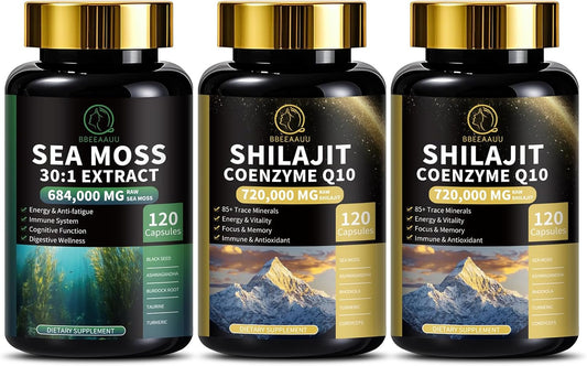 Shilajit Capsules with Ashwagandha & Sea Moss Bundle - BBEEAAUU