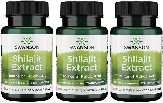 Shilajit Extract Capsules for Cell Growth Support - Herbal Supplement for Wellness - 400mg (60 Veg Caps) - Pack of 3