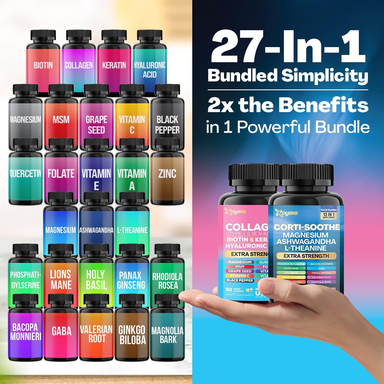 Shining Serenity Set: Natural Cortisol Support with Ashwagandha, L-Theanine, and Essential Vitamins