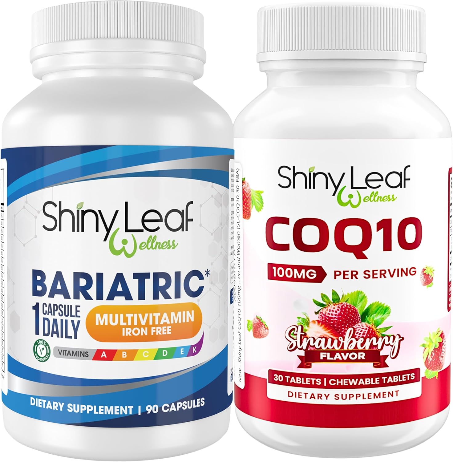 Shiny Leaf Iron-Free Bariatric Multivitamin with CoQ10 100mg - Daily Capsule for Energy and Brain Health